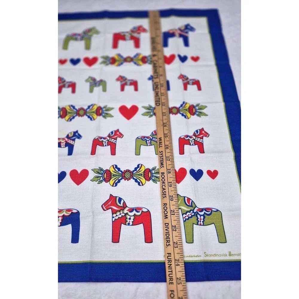 Skandinavisk Hemslojd Tea Towel White Blue Dala Horse Linderholm